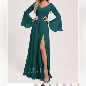JJs House Teal V-Neck Long Sleeve Maxi Gown